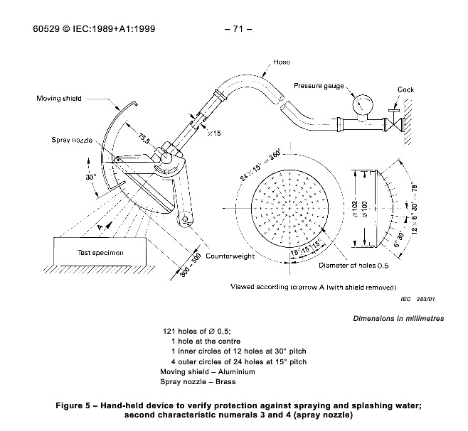 Appareil de contrôle en laiton tenu dans la main de bec de pulvérisation du schéma 5 d'équipement de test de protection de l'entrée IEC60529 pour les trous 2 d'IPX3 IPX4 121