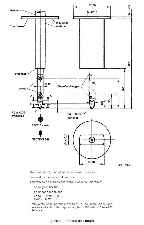 Sonde B 1 de doigt d'équipement de test de protection d'entrée de l'eau de 37° IP2X