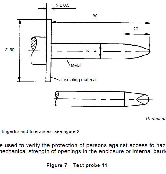 IEC61032 schéma 7 la sonde rigide de doigt d'essai du dispositif 11/sonde rigide de doigt avec la force 0